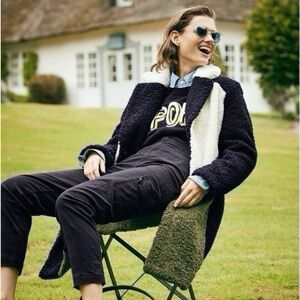 J.Crew Teddy Sherpa Colorblock Thick Coat Green Ivory Navy Blue XXS